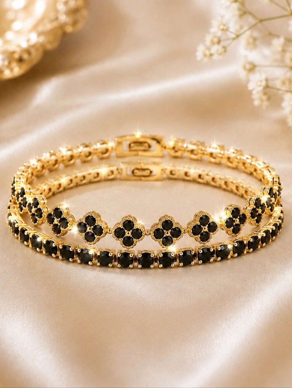 Midnight Glam Black & Gold Bracelet Set